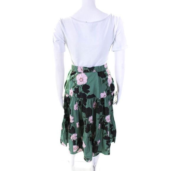 The Westside Womens Silk Floral Print Tiered Elastic A-Line Skirt Green Size XS - Picture 3 of 6